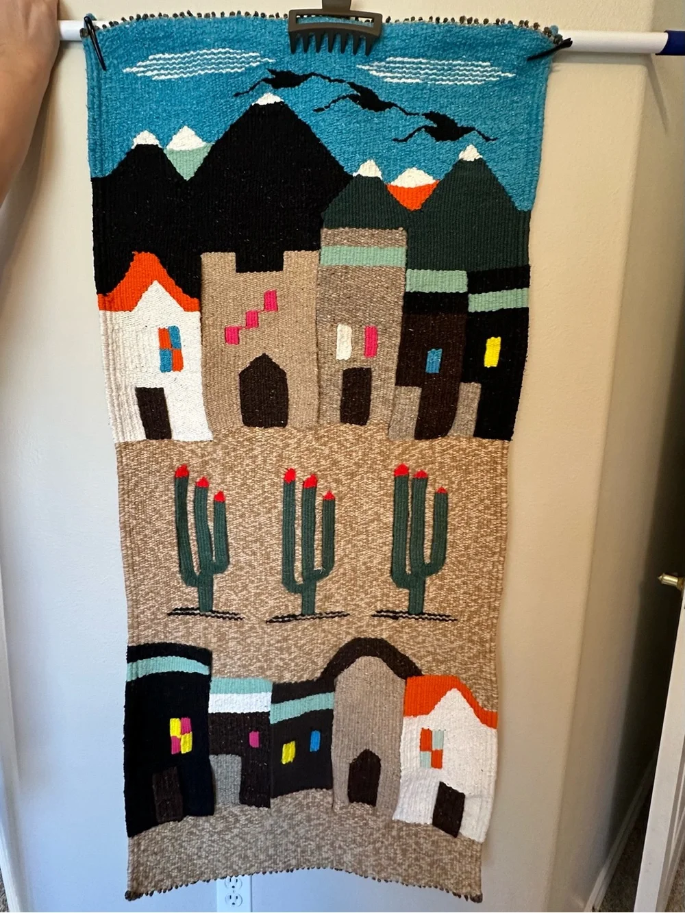 Vintage Handwoven Wool Southwestern Wall Hanging Tapestry Pueblo Desert Boho